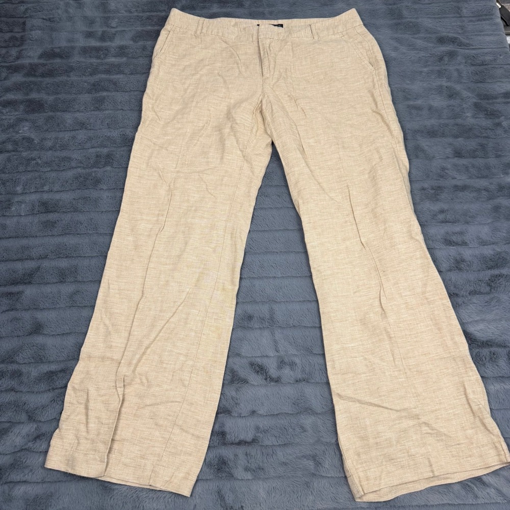 Banana Republic Petites Tan Linen Cotton Wide Leg Trousers Pants 10P RN54023